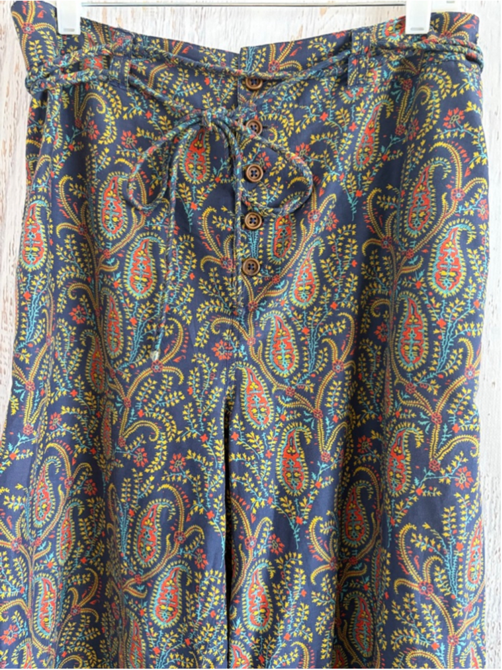 Women's Sundance Navy Red Paisley Wide Leg Pants M - Picture 2 of 11